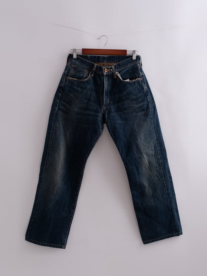 Edwin selvedge denim, hanging front view