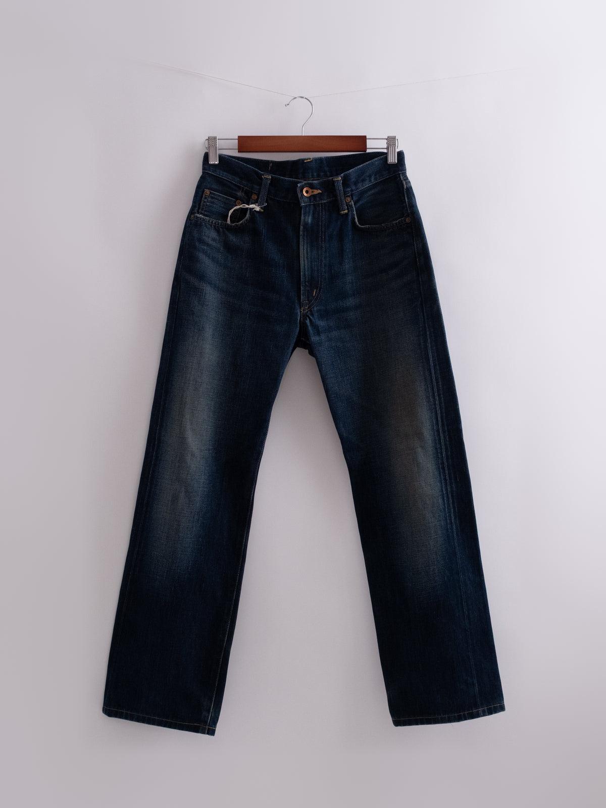 Edwin selvedge denim, hanging front view